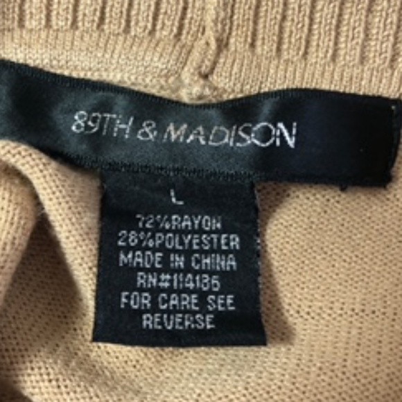 89th & Madison Roll Collar Open Front 3/4 Sleeve Camel Color Cardigan Size L - Picture 5 of 6